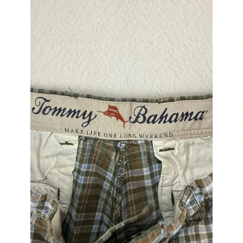 Tommy Bahama Plaid Shorts Mens 34 Green Linen Tencel‎ Blend Casual Summer